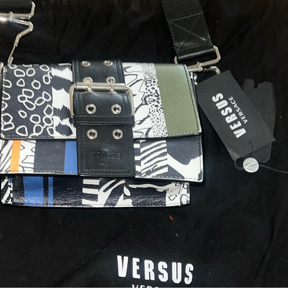 Versus Versace Black and Multicolor Animalier Stripe Cross body Bag